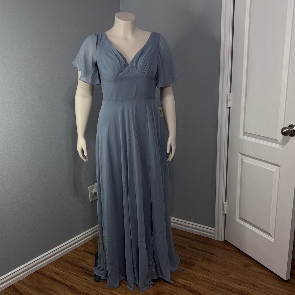 Flowing Dusty Blue V-Neck Maxi Dress